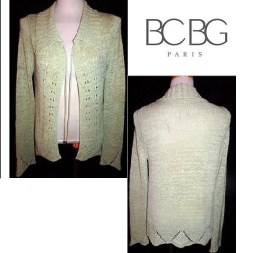 BCBG Maxazria   Green Long Open Front Cardigan